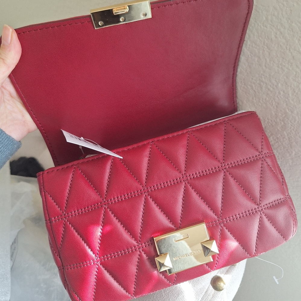 NWT Michael Kors Sloan Quilted Bag Small Size Maroon - Picture 7 of 10